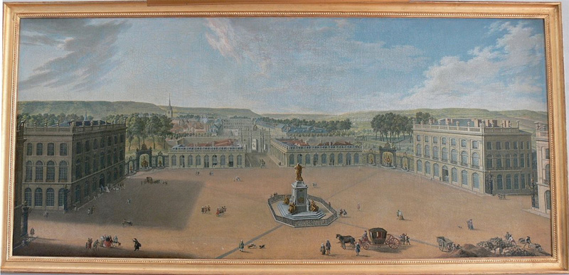 Place Stanislas à Nancy vers 1760. Artiste inconnu. Tableau dit « de Pange » (tableau situé au château de Pange).
