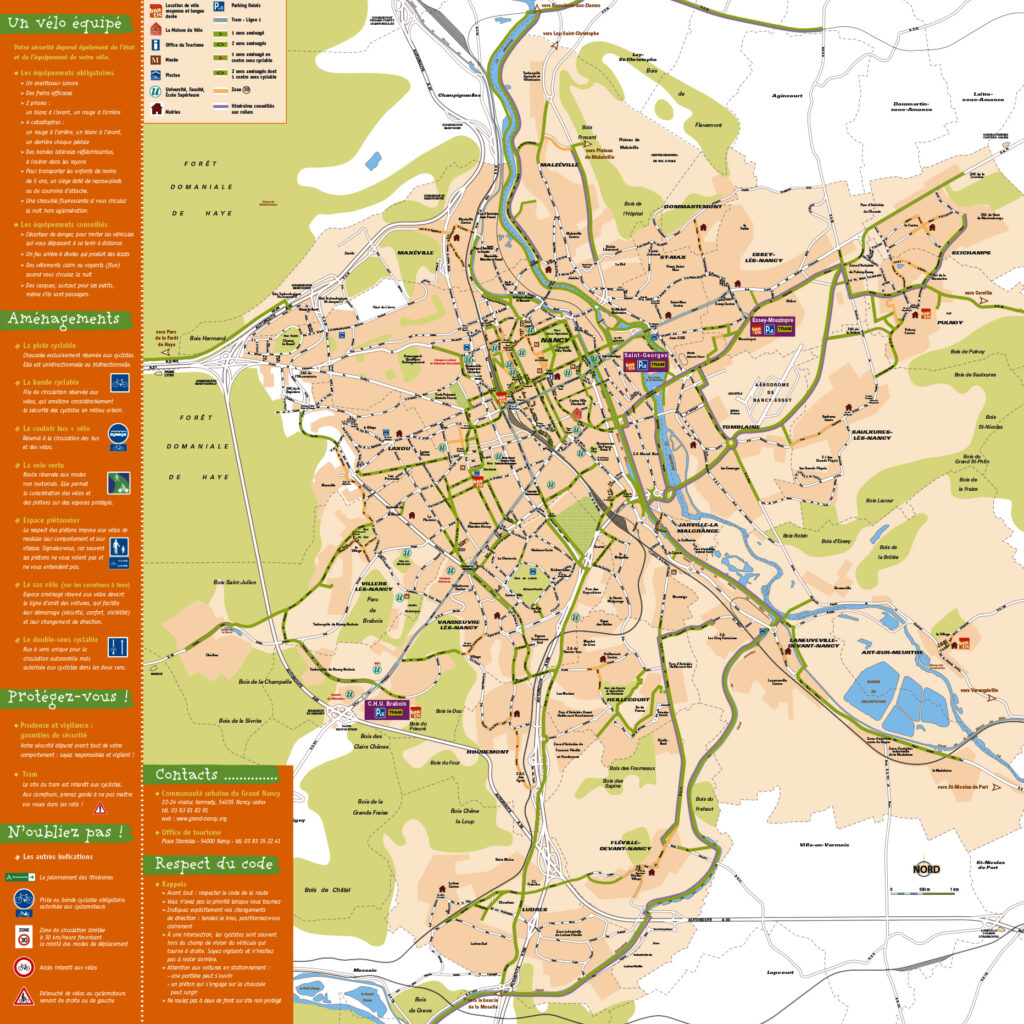 plan des pistes cyclables de la métropole de nancy
